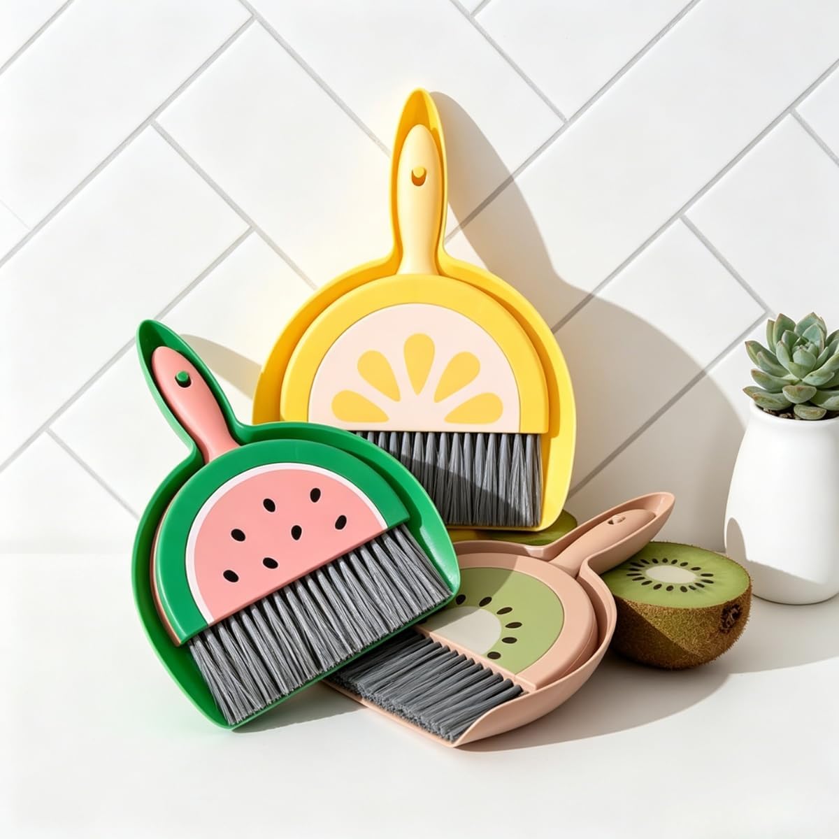1Set Cute Lemon Mini Dustpan and Brush Set, Adorable Desktop Cleaning Tool, Small Yellow Sweeping Combo for Home, Office, Keyboard, Pet Cage and Desk Debris Tidying