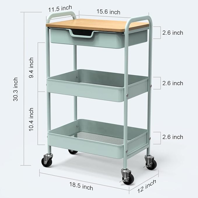 3 Tier Rolling Cart, Utility Cart - Image 3