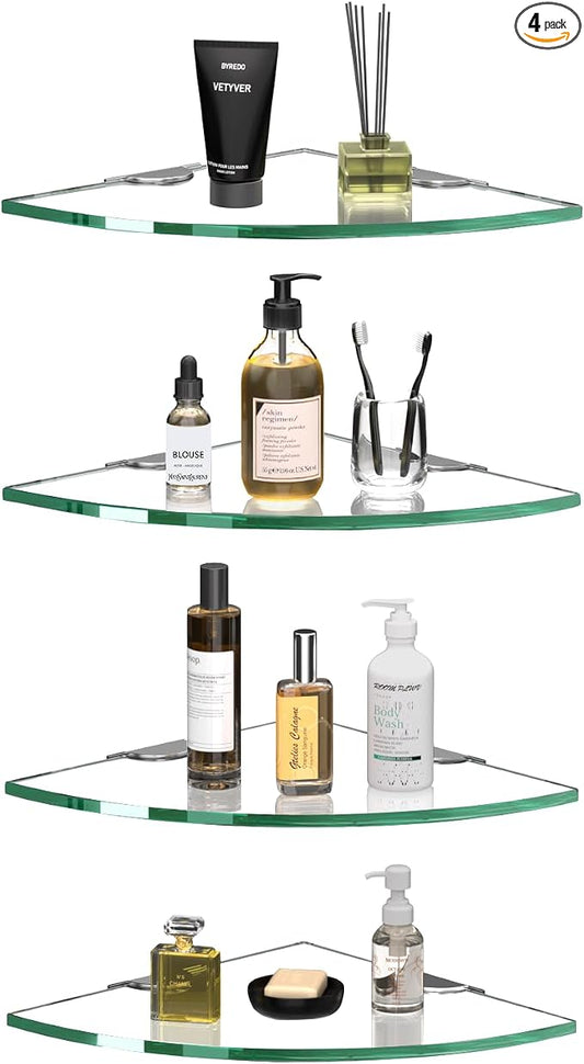 Corner Glass Shower Caddy 4 Pack 8MM-Thick Tempered Glass Shelf No Drilling by decorstat