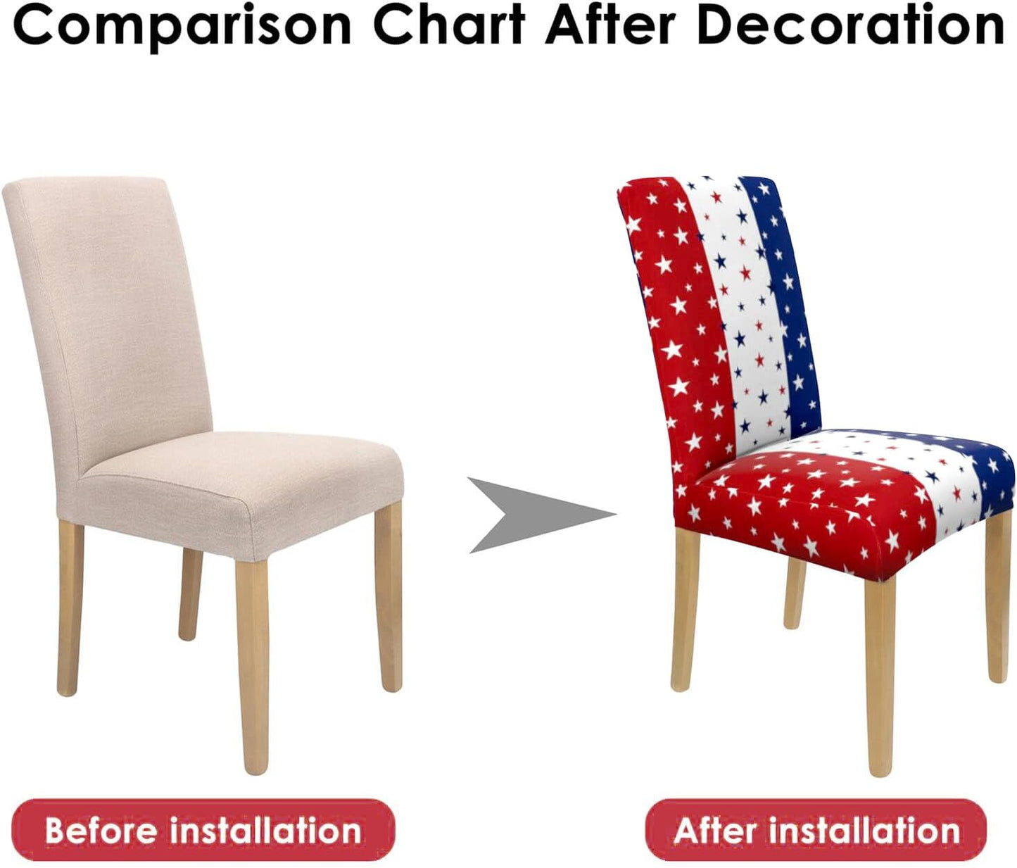 4th of July Chair Covers Set of 4, Patriotic Memorial Day Chairs Slipcover for Dining Room, Removable Washable Breathable Cover in the Kitchen Restaurant Holiday Decor