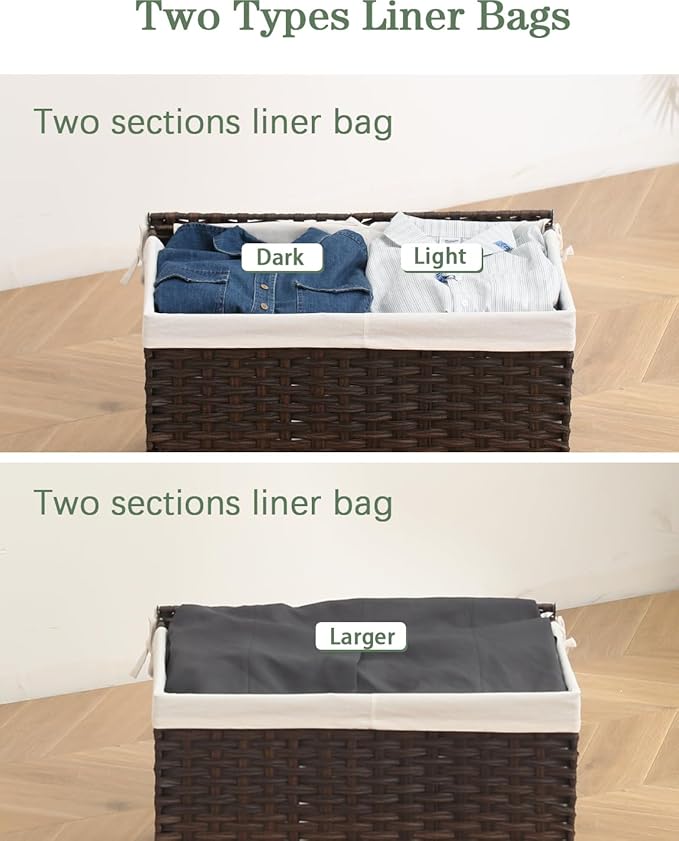 Storage Basket with Lid Rattan Storage Basket with 2 Separate Lid, 27.8 Gallon - Image 5
