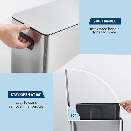 GarveeHome 4 Gallon Step Trash Can, 15 Liter Stainless Steel Rubbish Bin - Image 2