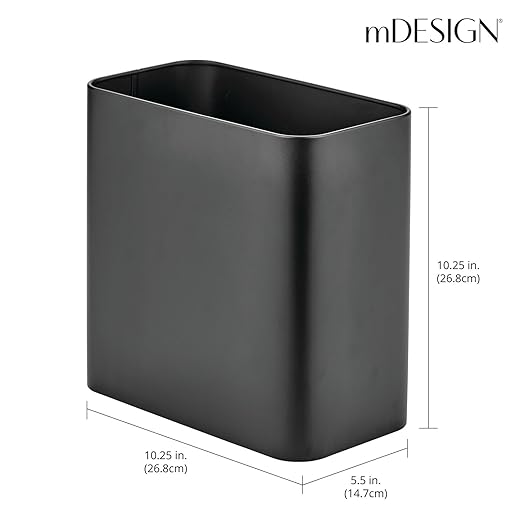 mDesign Small Metal 2.4 Gallon Trash Can Wastebasket Garbage Bin - Image 3
