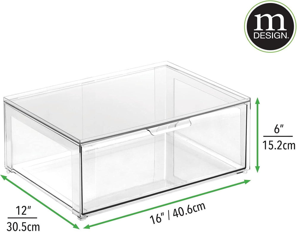 mDesign Plastic Stackable Bathroom Storage Organizer Bin Containers with Fron...