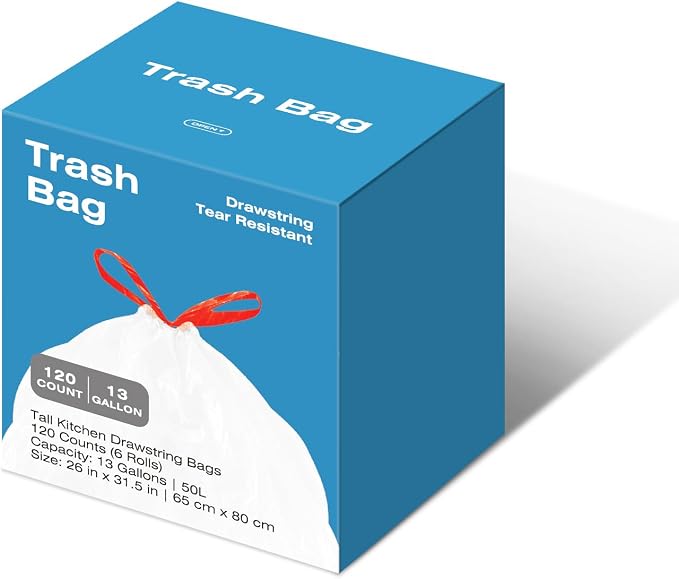 13.2 Gallon Tall Kitchen Drawstring Trash Bags, Leak Proof, Waste Bag - Image 8