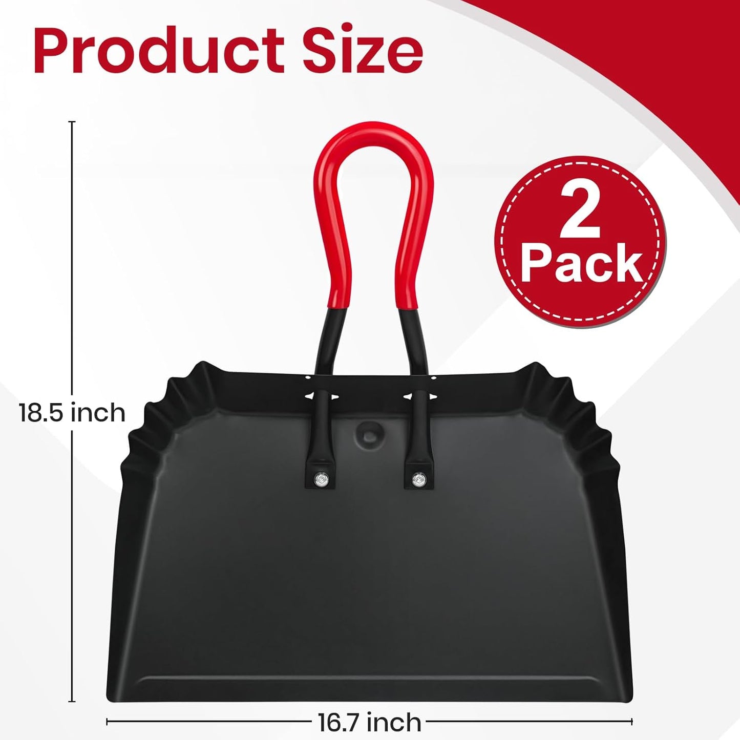 2PK 17” Heavy Duty Dustpan Metal Outdoor Dust Pans with Rubberized Non Slip Handle Extra Large Shovel Scooper for Commercial&Industrial Uses
