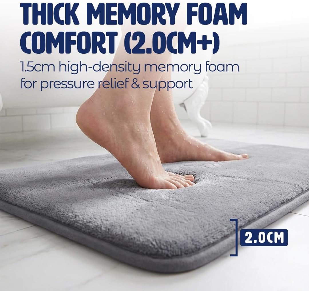 Muddy Mat® Memory Foam Bath Mat – Velvet Soft Non Slip Bathroom Rugs, Thick Absorbent Bath Rugs, Washable Bath Mat for Bathroom Floor and Shower, Grey 2ft x 3ft