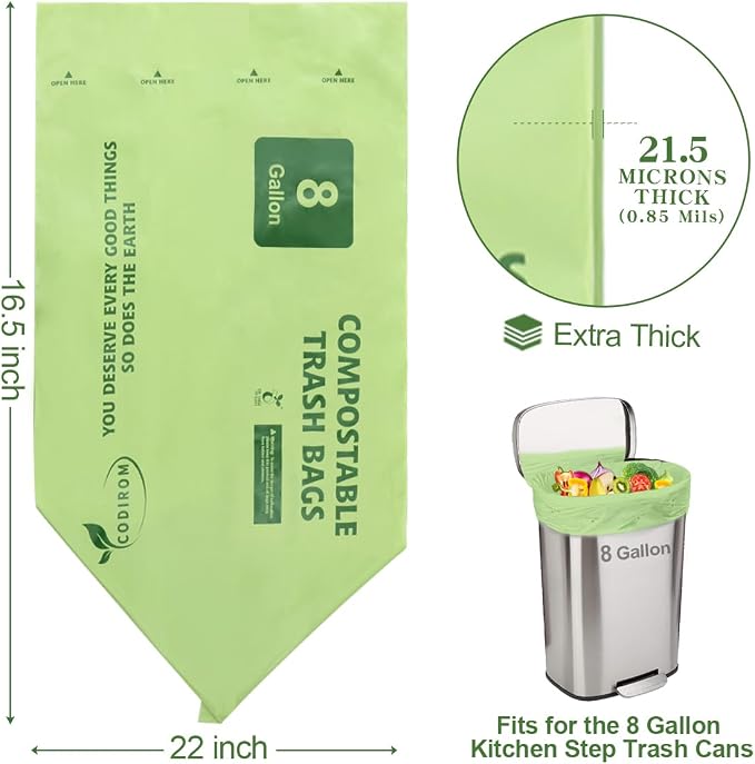 100% Compostable Trash Bags, 8 Gallon, 30 Liter, 0.85 Mils - Image 2