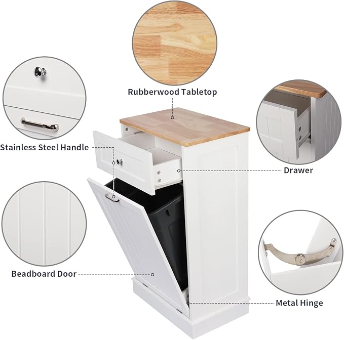 Betterhood Tilt Out Trash Cabinet 10 Gallon Wooden Free Standing Laundry Sorter - Image 4
