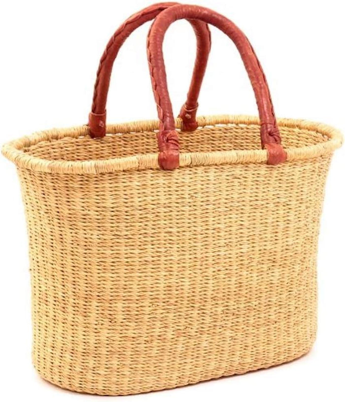Large Oval Woven Straw Basket with Handle Fair Trade Storage Organizer
