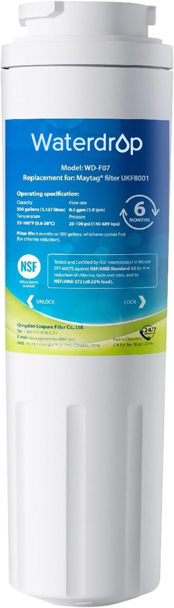 Waterdrop EDR4RXD1 Refrigerator Water Filter, Replacement by Waterdrop