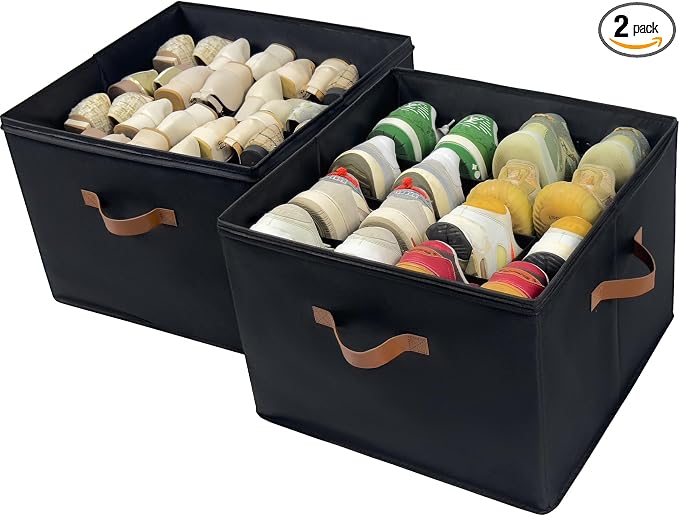Shoe Organizer Box 2 Pack, Shoe Storage Organizer by Vexalora