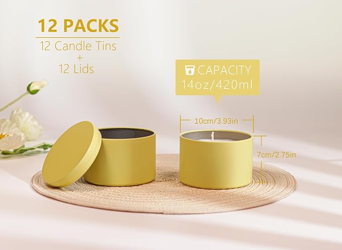 Aroparc Candle Tins with Lids, 3 Wicks Candle Containers 12 Pack 14oz/420ml - Image 2