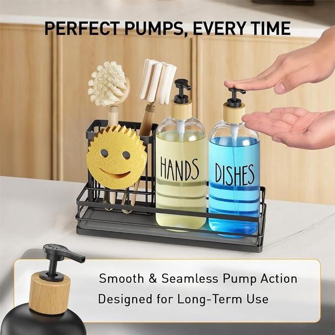 Moforoco Kitchen Dish Soap Dispenser Set, 16OZ Glass Bottle, Hand and Dish Soap - Image 2