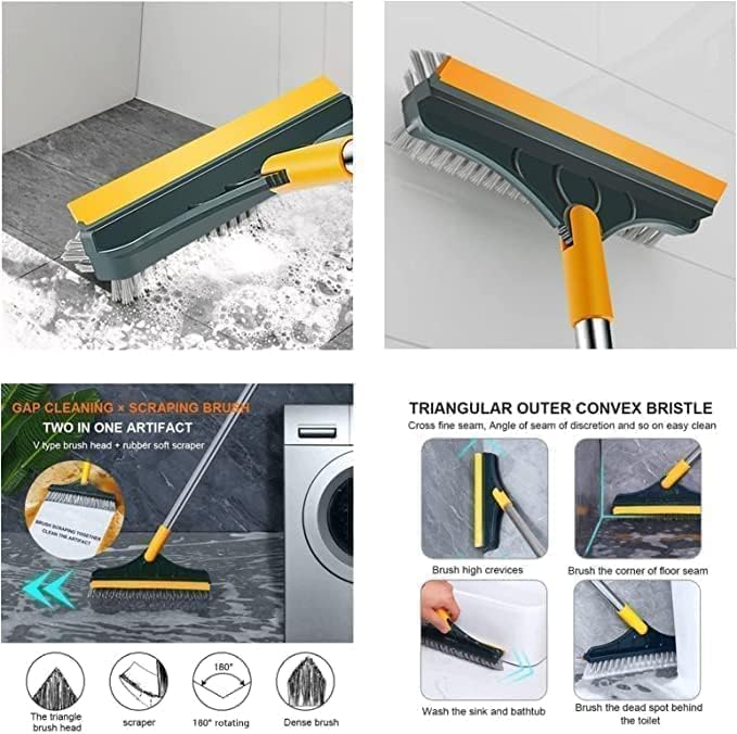 3 in 1 Toilet Bathroom Cleaning Brush with Wiper and Long Handle - 180° Rotate Floor Scrub Brush for Tiles, Home Kitchen Bathroom Toilet Cleaning Brush (Yellow, Min 1 Quantity)