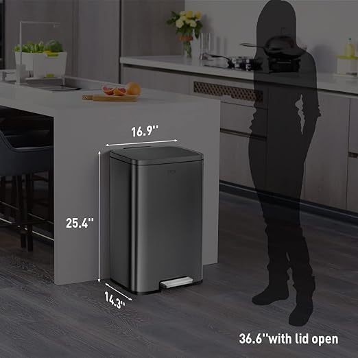 EKO Madison Matte Black 50 Liter/13.2 Gallon Step Trash Can - Image 6