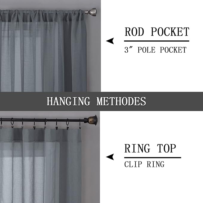 Tollpiz Sheer Curtains Linen Textured Bedroom Curtain Sheers Light Filtering - Image 5