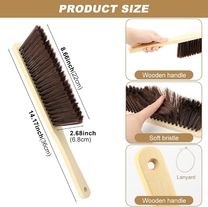 2 Pieces Hand Brushes for Cleaning Long Handle, Wooden Dust Brush Plastic - Image 2