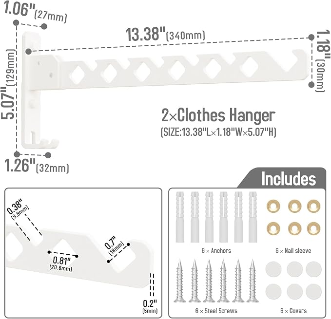 Wall Mounted Clothes Drying Rack, Wall Clothes Hanger Hook - Image 6