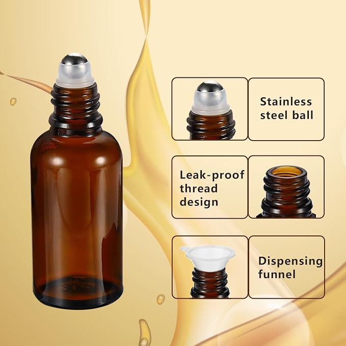 10ML Roller Bottles for Essential Oil, 4 Pack Empty Amber Glass Roller Bottle - Image 3