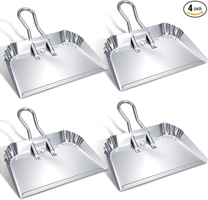 Mumufy 4 Pcs 16 Inch Heavy Duty Metal Dustpan Large Wide Dust Pans by Mumufy