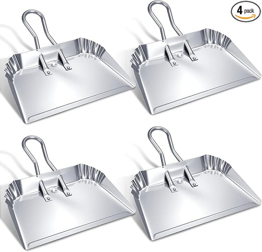 Mumufy 4 Pcs 16 Inch Heavy Duty Metal Dustpan Large Wide Dust Pans by Mumufy