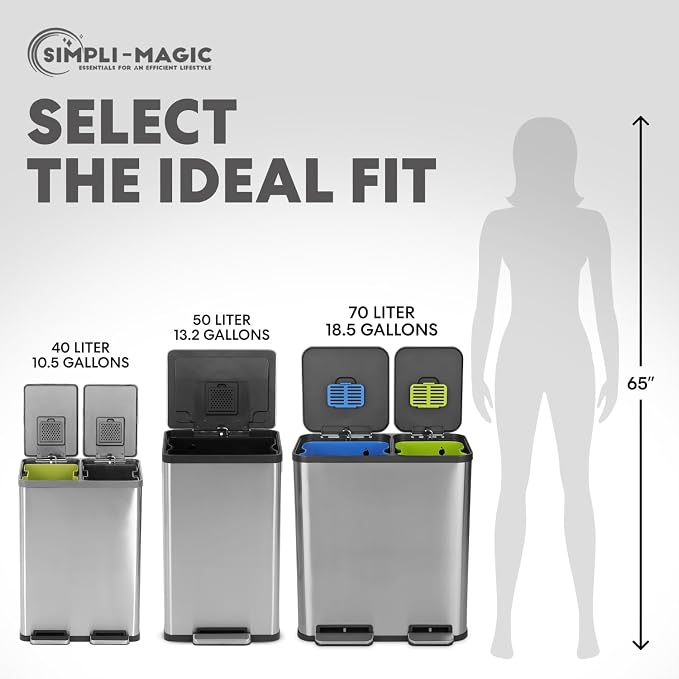 Simpli-Magic 18.5 Gallon Dual Compartment Step Trash Can – Kitchen Garbage Can - Image 7