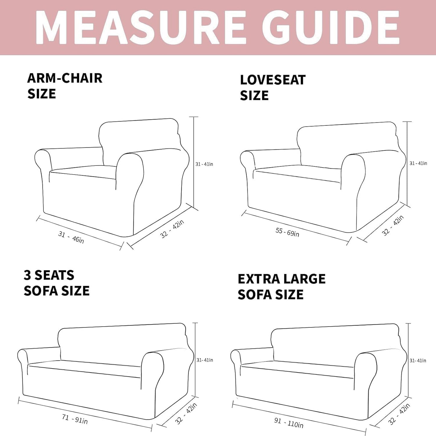YEMYHOM Real Velvet Extra Large Couch Cover for 3 Cushion Couch 1 Piece Stretch Oversized Sofa Slipcovers Soft 4 Seater Furniture Protector Elastic Bottom for Kids,Pet (91"-110", Dusty Pink)