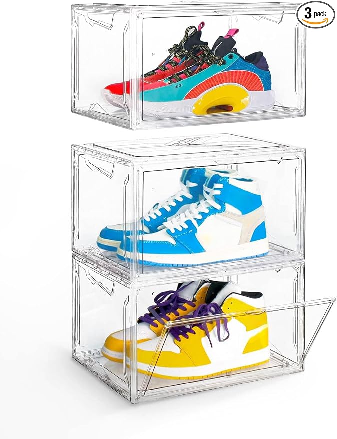 KDOR Clear Plastic Shoe box Organizer, 3 Pack Stackable Sneaker Boxes, by KDOR