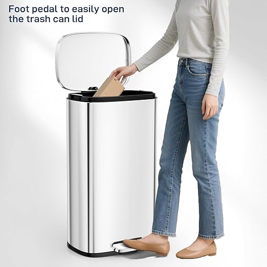 Arlopu 13.2 Gallon Step Trash Can, Stainless Steel Garbage Bin, Soft-Close - Image 9