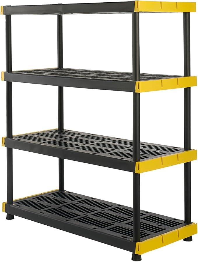 BLACK & YELLOW, 4-Tier Heavy Duty Plastic Storage Shelving Unit, 200lbs/shelf by BLACKYELLOW