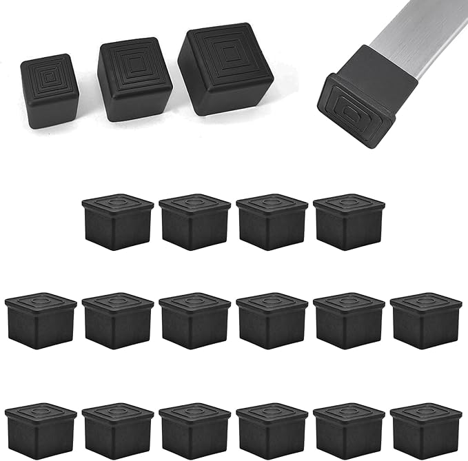 16 Pcs 3/4" x 3/4" Square Rubber Chair Leg Caps, PVC Table Leg Covers, Flexible by BOPOREAE