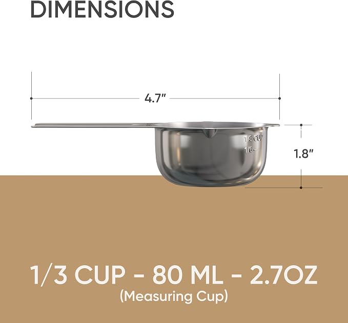 Color Up ⅓ Cup Measuring Cup – Premium Chrome Stainless Steel, Accurate - Image 2