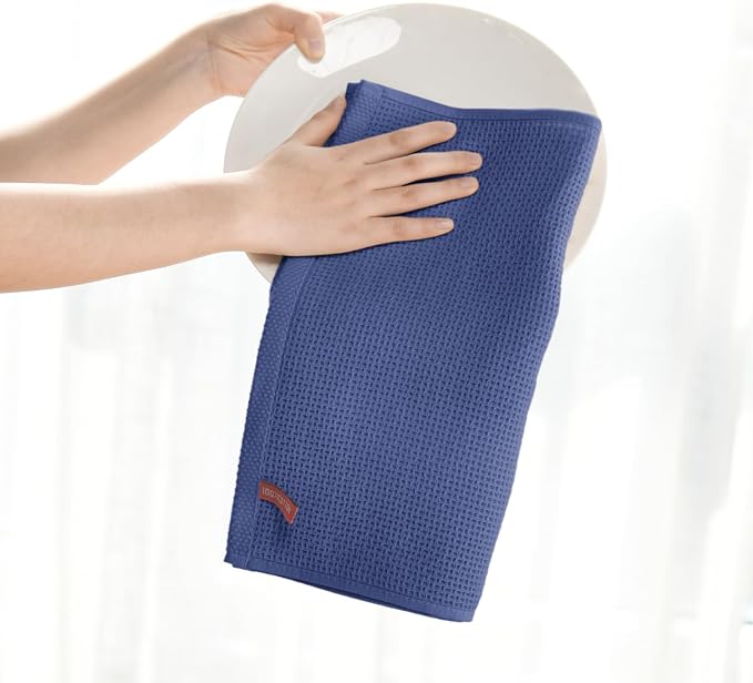 Artoid Mode 100% Cotton Navy Blue Waffle Weave Kitchen Dish Cloths, 12x12 Inch - Image 3