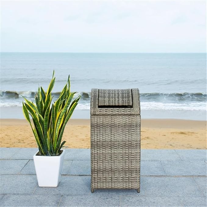 Safavieh Outdoor Collection Serapis Grey Wicker Trash Bin - Image 6