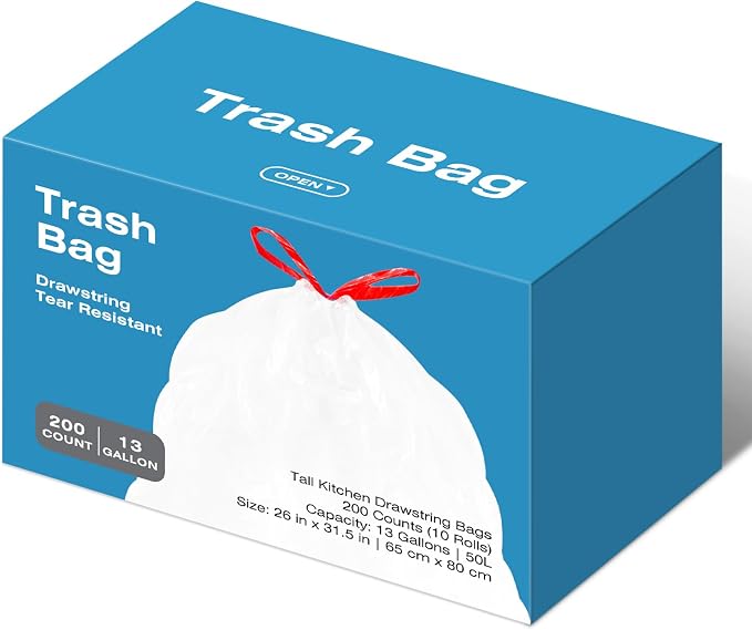 13.2 Gallon Tall Kitchen Drawstring Trash Bags, Leak Proof, Waste Bag - Image 8