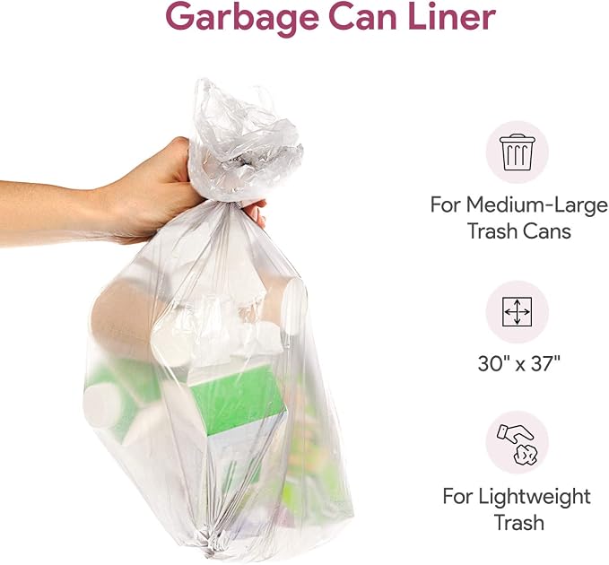 20-30 Gallon Clear Garbage Can Liners, Lightweight, 10 Microns - Image 3