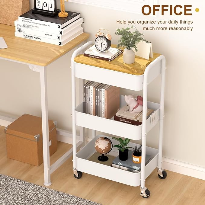 3 Tier Metal Utility Cart, Rolling Storage Cart - Image 2