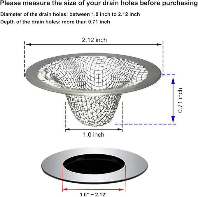 1.0" Small Drain Strainer, Sink Drain Hair Catcher, Bathroom Sink Drain Strainer - Image 2