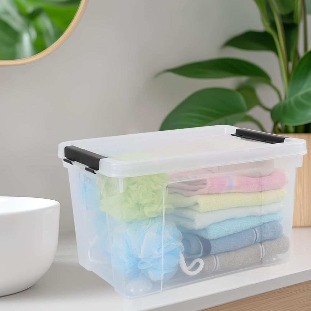 Obstnny 4 Packs 22 Quart Latch Box with Wheels, Plastic Lidded Storage Bin