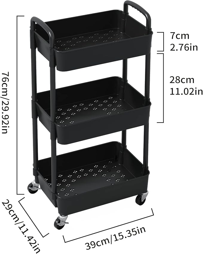 Sywhitta 3-Tier Plastic Rolling Utility Cart - Image 2