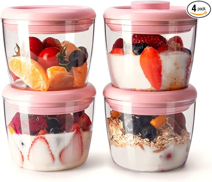 Ankou 400ml Meal Prep Container Set of 4 Pink Tritan Plastic Food Storage by ANKOU