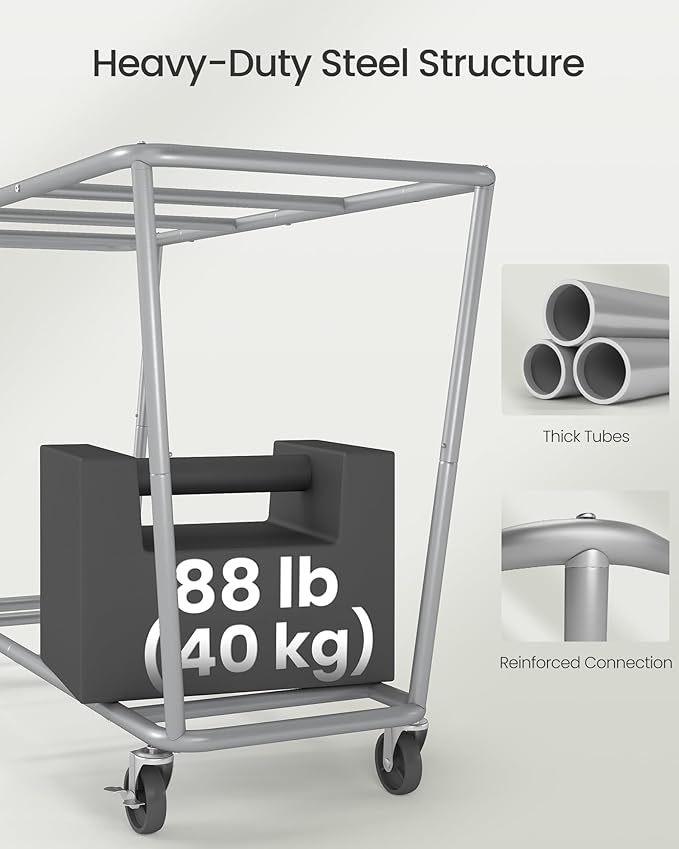 SONGMICS Laundry Basket with Wheels, 76.6 Gallons, 3-Section Rolling Laundry - Image 4