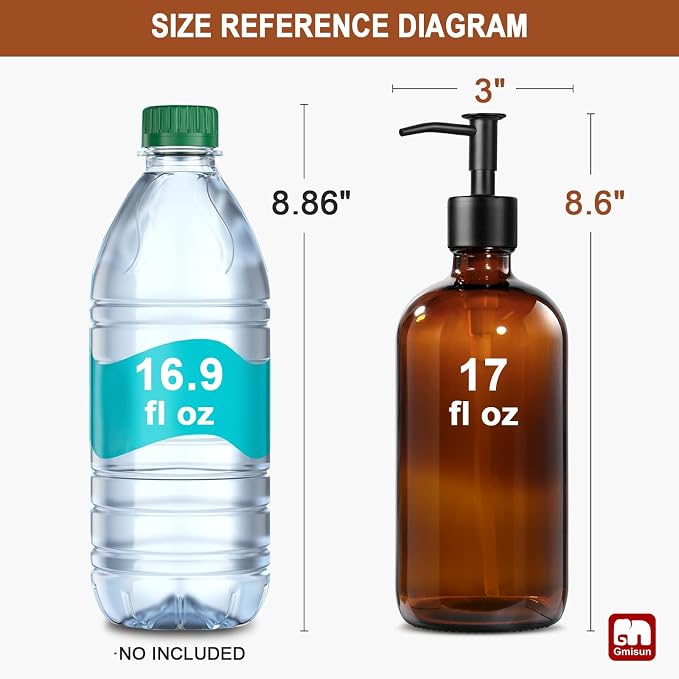GMISUN Amber Glass Soap Dispenser, 2 Pack Bathroom Hand Soap Dispensers - Image 2