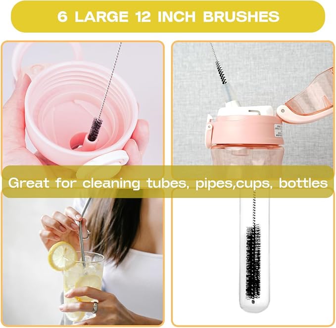 Straw Cleaner Brush Set, 6 Piece Long Drinking Straws Cleaning Brush Pipe Tube - Image 3
