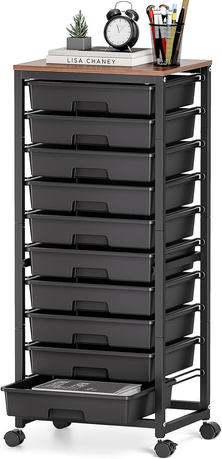 SYKIARIOL 10 Drawer Rolling Cart,Black