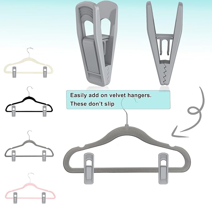 Hanger Clips for Velvet Hangers, Non-Slip Plastic Clips Skirt Hanger Clips for - Image 2