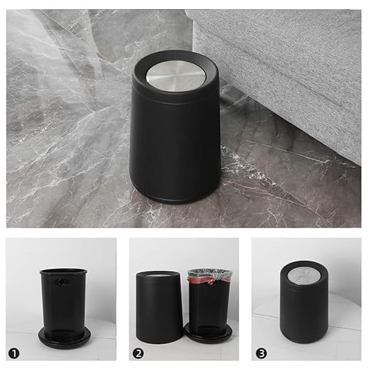 10 L/2.6 Gallon, Matte Black Bathroom Trash Can, Metal Garbage Can - Image 7