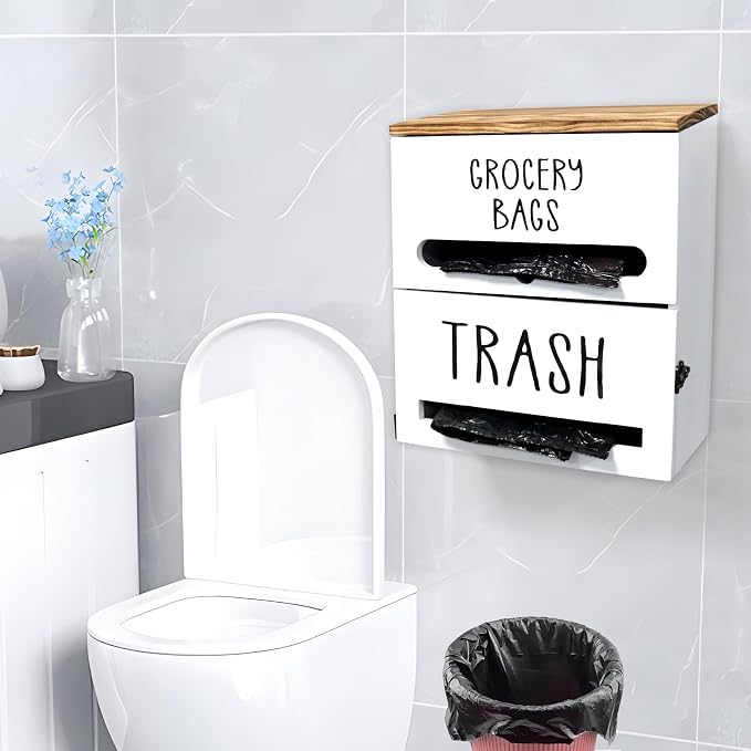 2 in 1 Trash Bag Dispenser, Double Wall Mounted, Wood Trash Bag Holder - Image 7