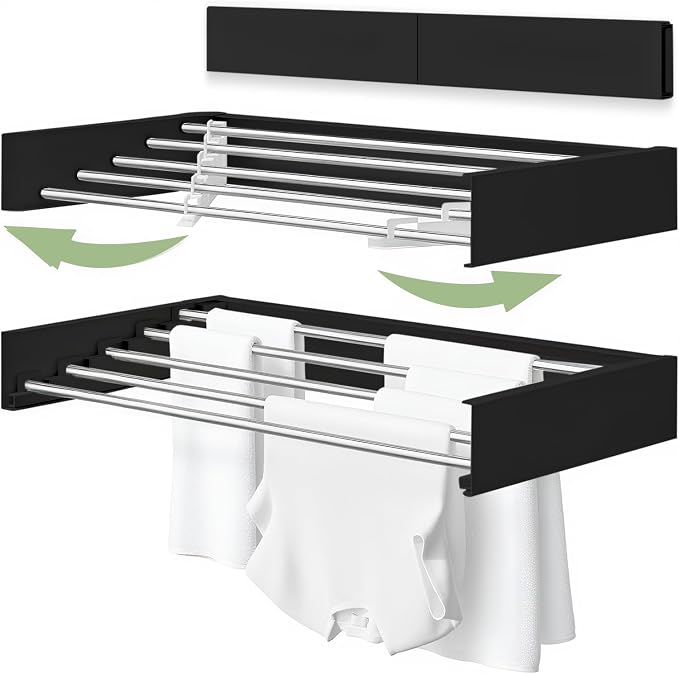 Wall Mounted Clothes Drying Rack, 5 Aluminum Rods, Collapsible, 32 inches by Unknown
